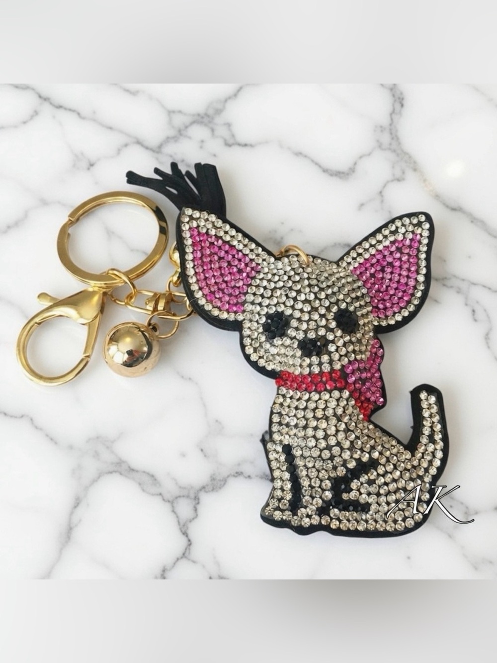 Chihuahua Rhinestone Keychain Bag Charm